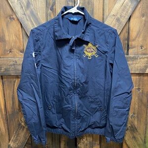 VTG POLO Ralph Lauren Bomber Jacket Navy Embroidered Logo Patch Kids L 16/18